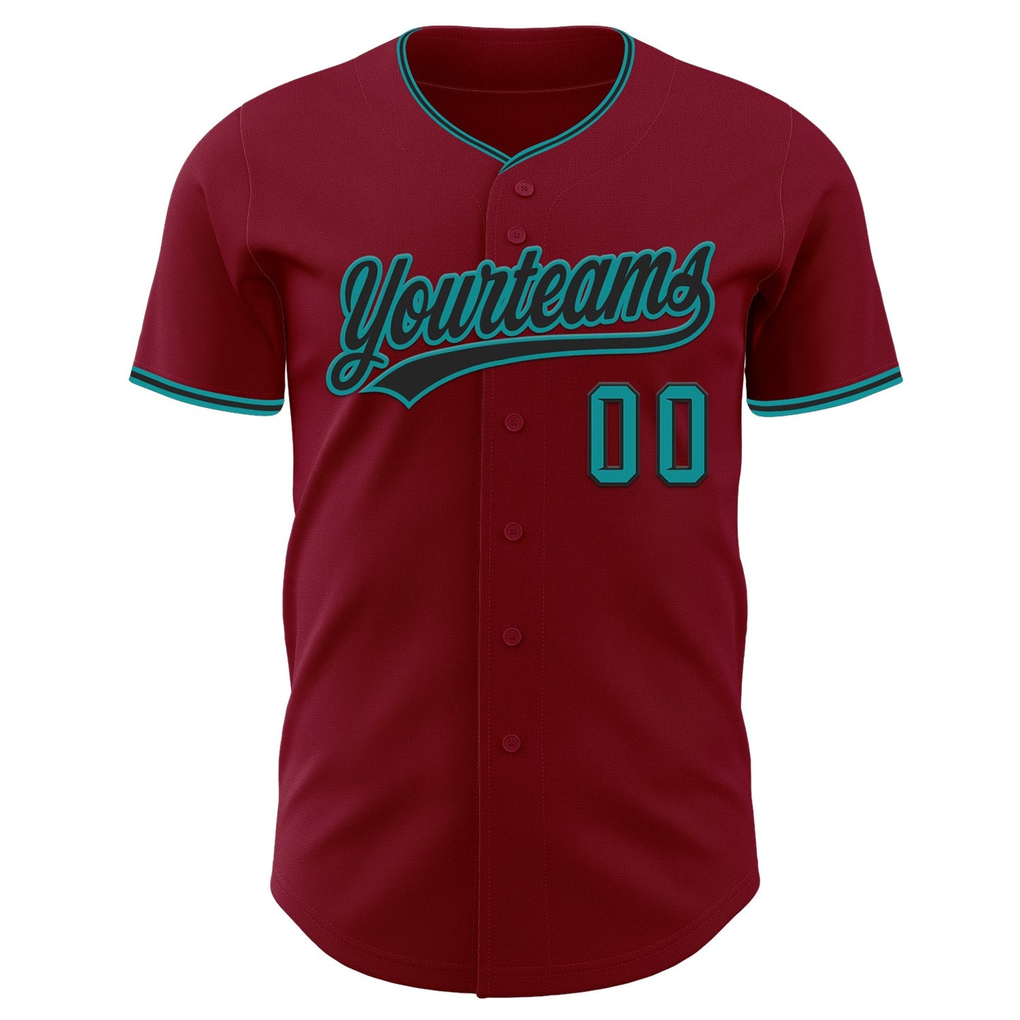 Custom Crimson Black-Teal Authentic Baseball Jersey view 2