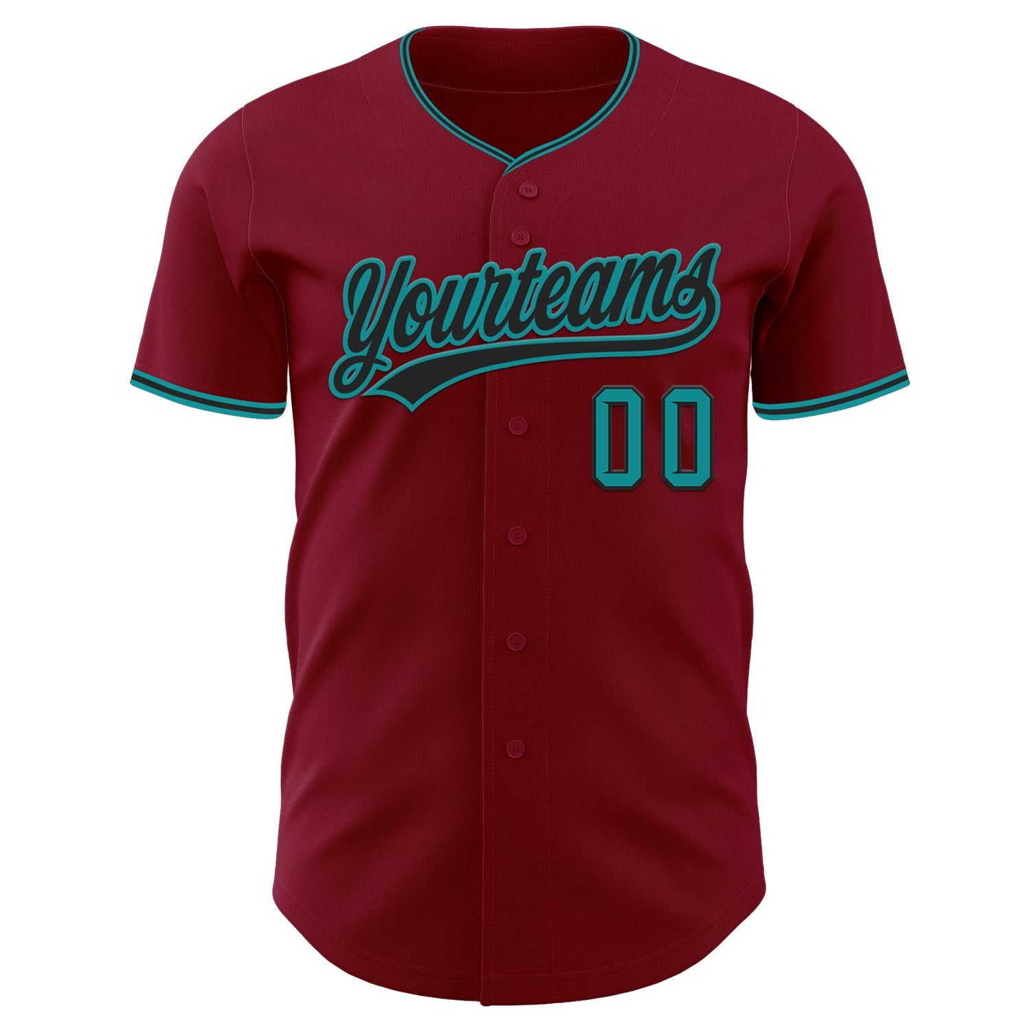 Custom Crimson Black-Teal Authentic Baseball Jersey view 2