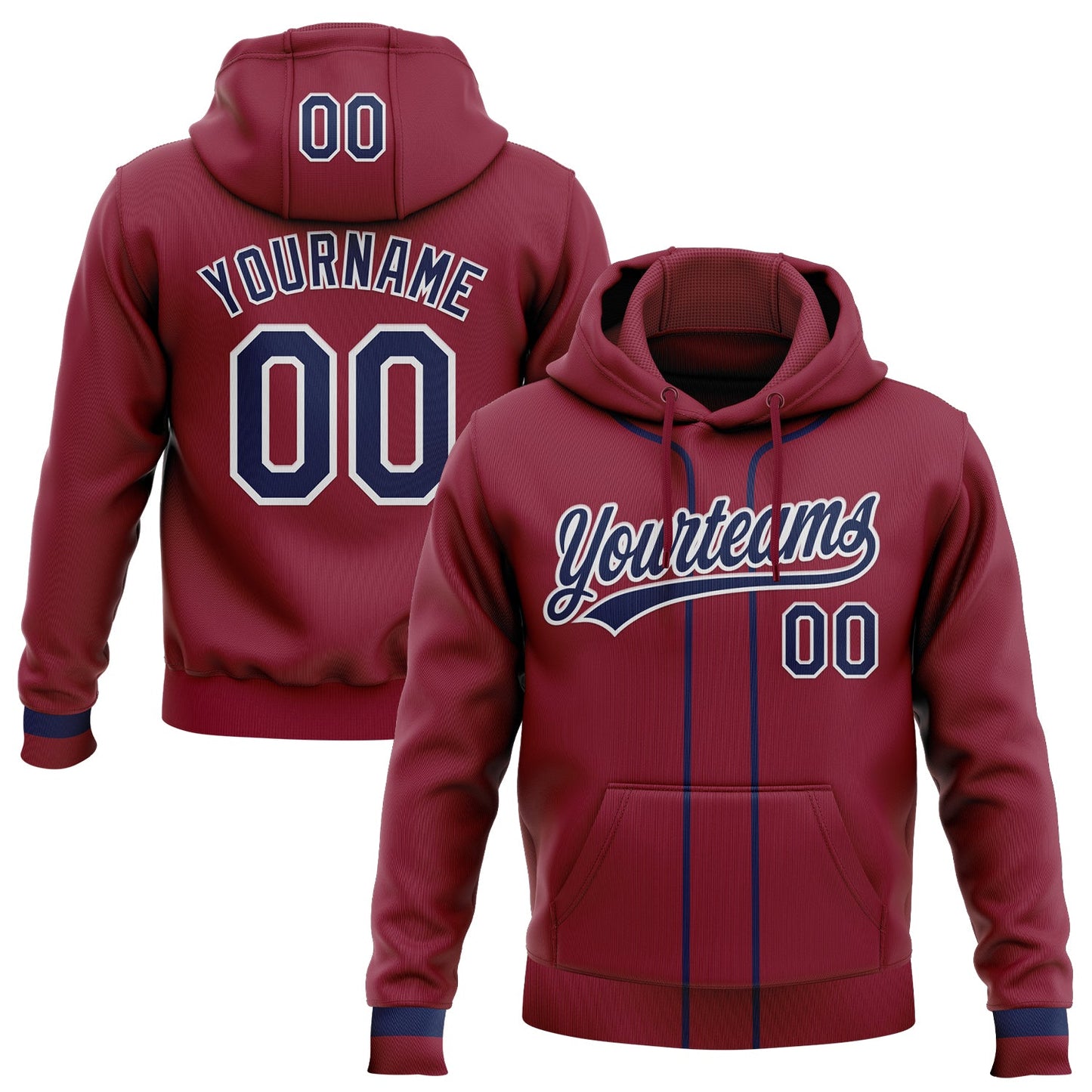 Custom Stitched Crimson Navy-White Baseball Pullover Sweatshirt Hoodie - Main View