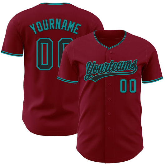 Custom Crimson Black-Teal Authentic Baseball Jersey - Main View