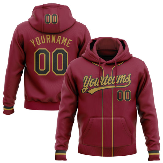 Custom Stitched Crimson Black-Old Gold Baseball Pullover Sweatshirt Hoodie - Main View