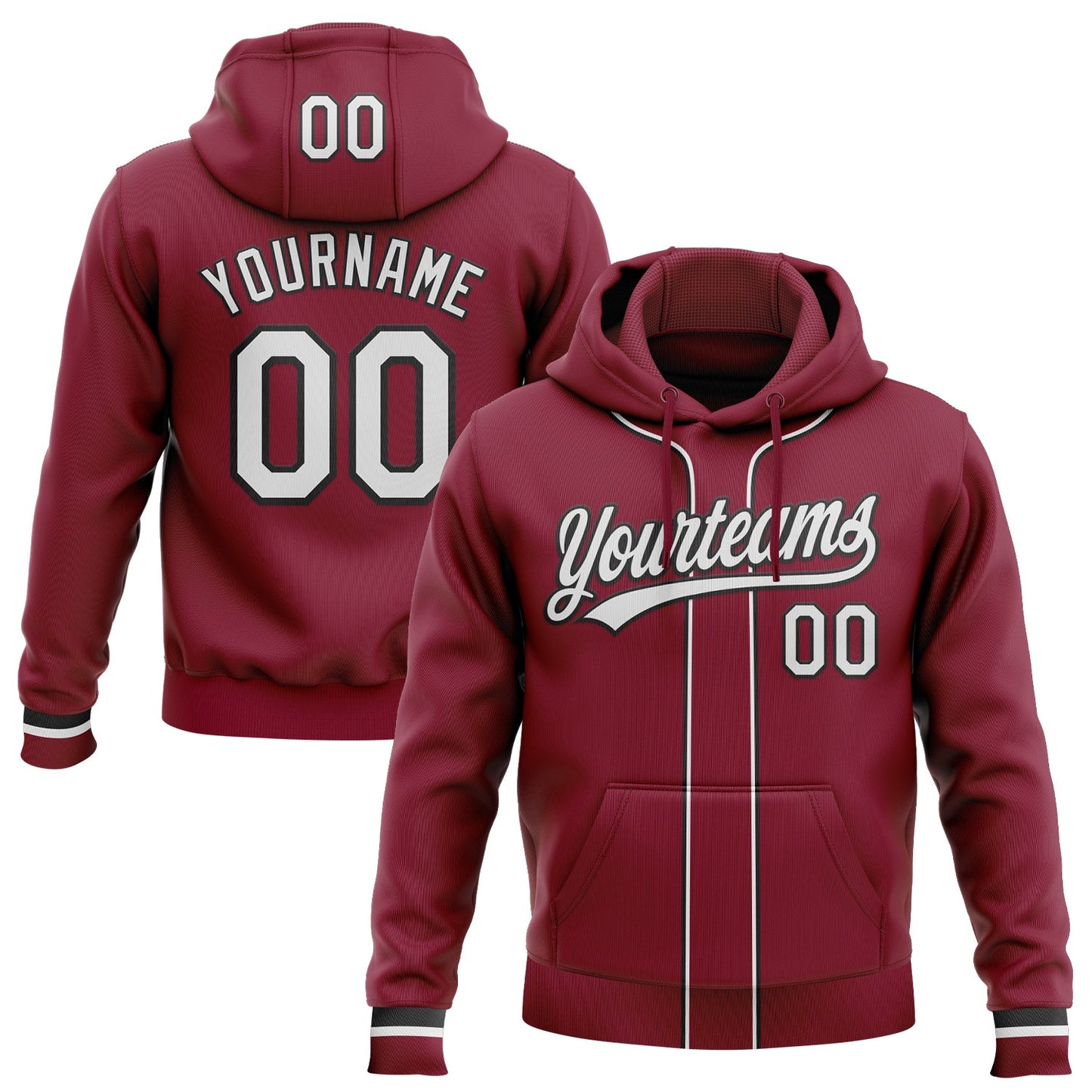 Custom Stitched Crimson White-Black Baseball Pullover Sweatshirt Hoodie - Main View