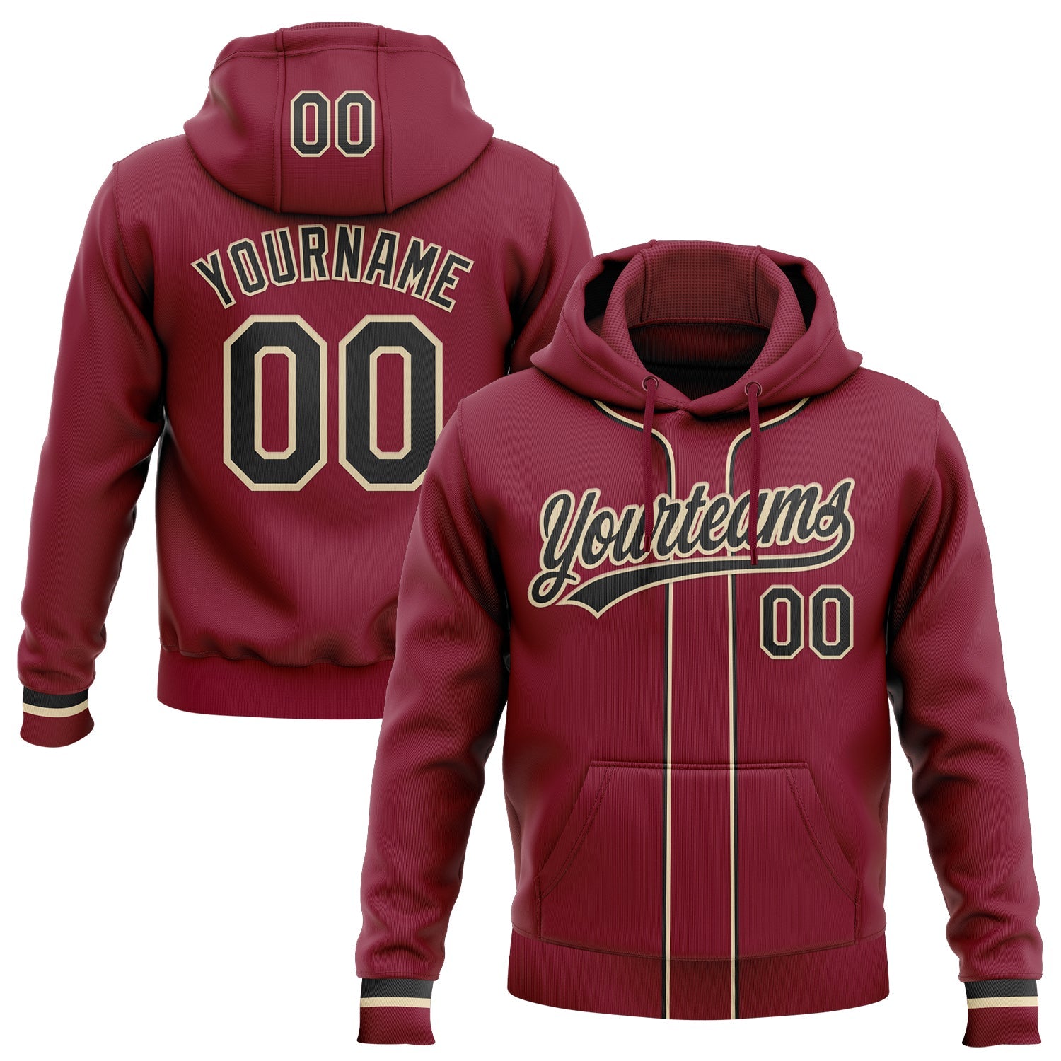 Custom Stitched Crimson Black-Cream Baseball Pullover Sweatshirt Hoodie - Main View