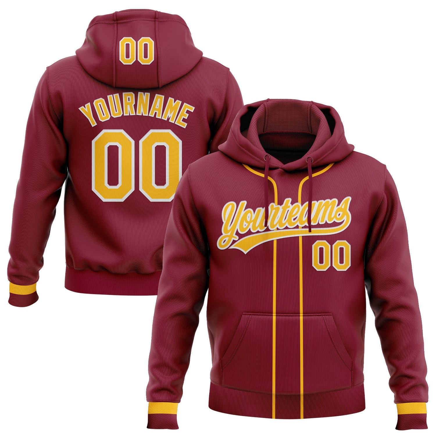 Custom Stitched Crimson Gold-White Baseball Pullover Sweatshirt Hoodie - Main View