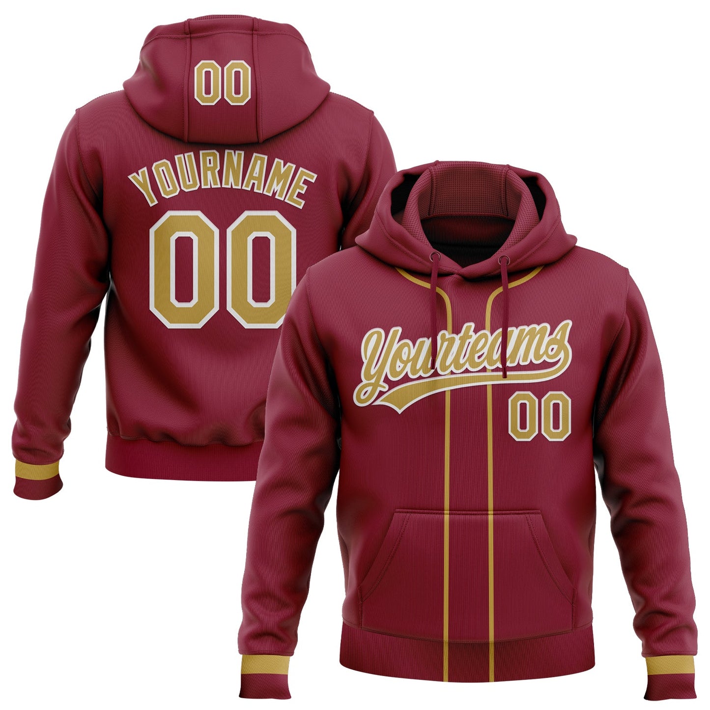 Custom Stitched Crimson Old Gold-White Baseball Pullover Sweatshirt Hoodie - Main View