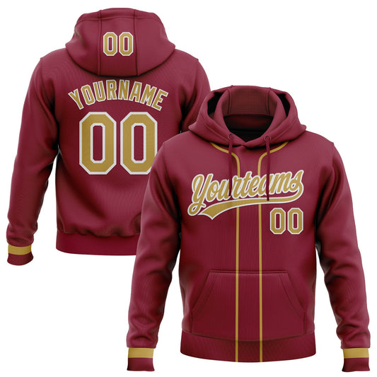 Custom Stitched Crimson Old Gold-White Baseball Pullover Sweatshirt Hoodie - Main View