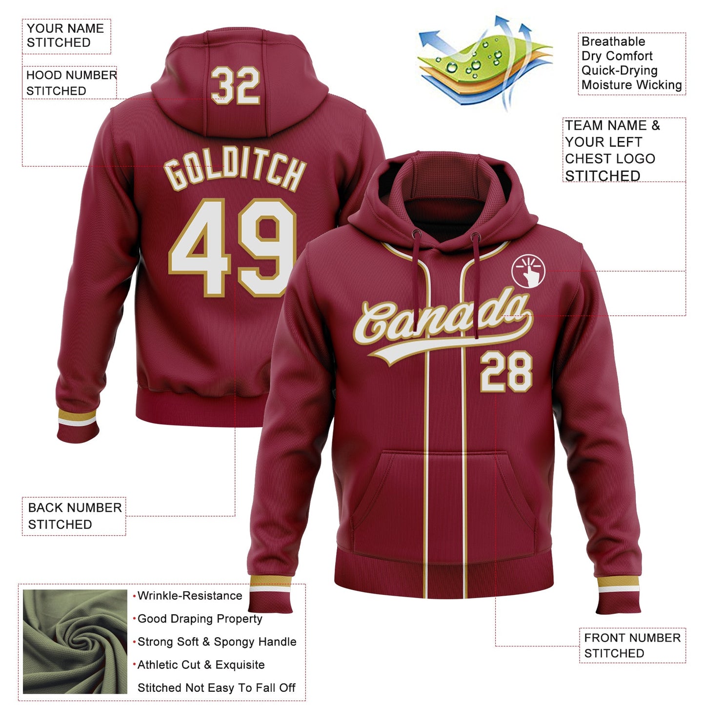 Custom Stitched Crimson White-Old Gold Baseball Pullover Sweatshirt Hoodie view 2