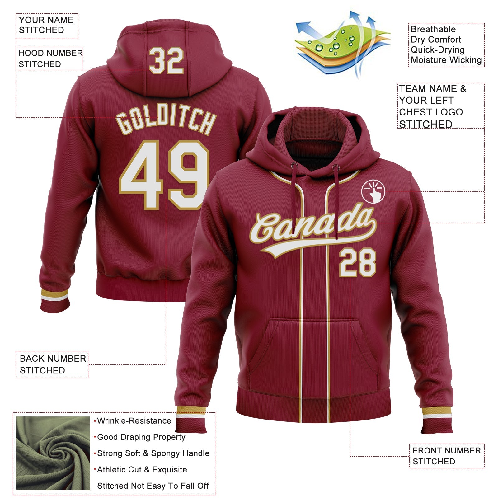 Custom Stitched Crimson White-Old Gold Baseball Pullover Sweatshirt Hoodie view 2