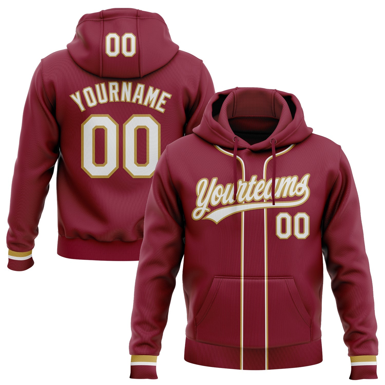 Custom Stitched Crimson White-Old Gold Baseball Pullover Sweatshirt Hoodie - Main View