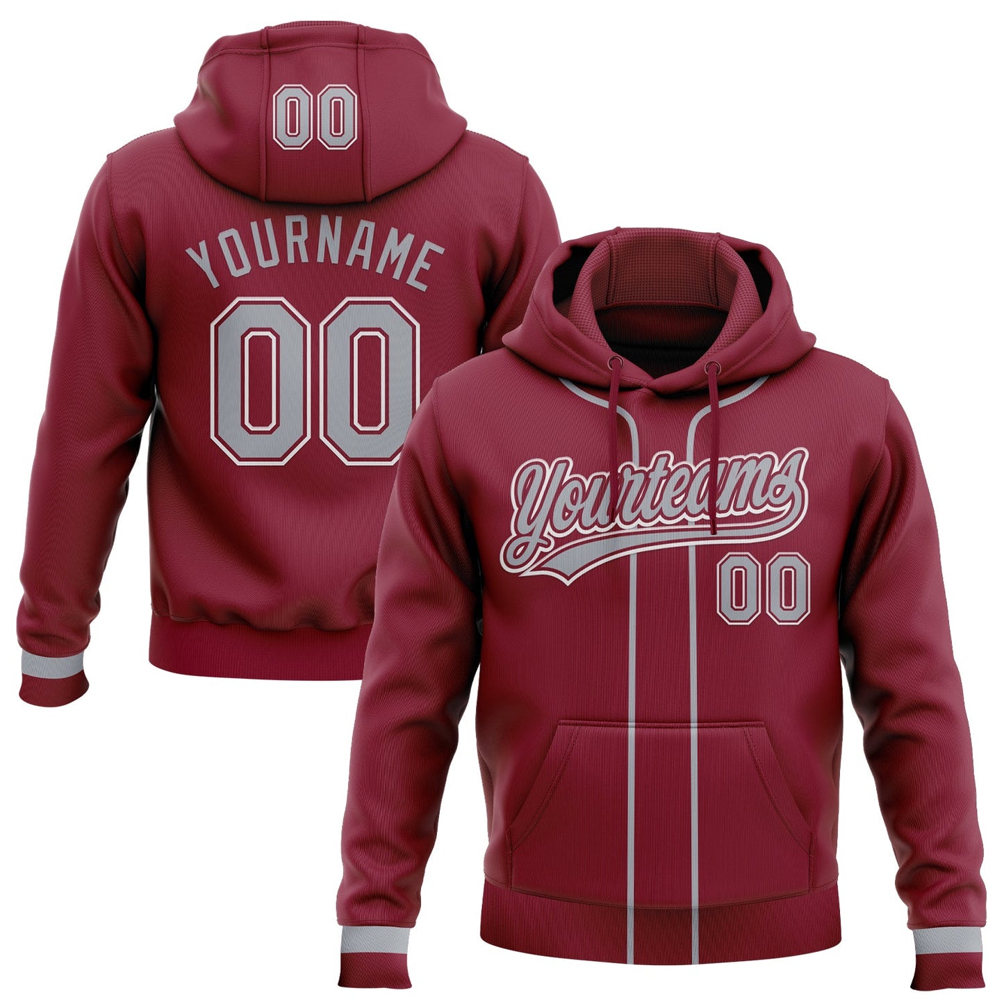 Custom Stitched Crimson Gray-White Baseball Pullover Sweatshirt Hoodie - Main View