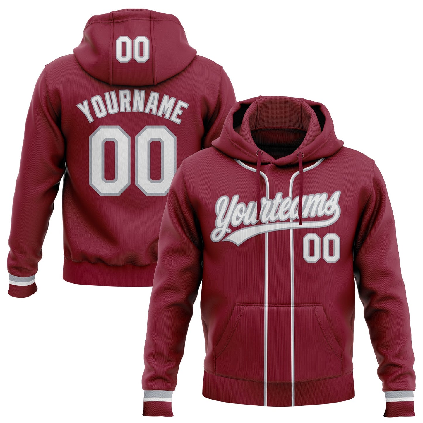 Custom Stitched Crimson White-Gray Baseball Pullover Sweatshirt Hoodie - Main View