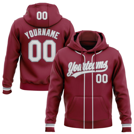 Custom Stitched Crimson White-Gray Baseball Pullover Sweatshirt Hoodie - Main View