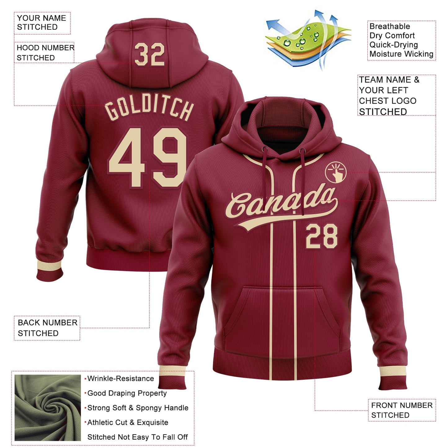 Custom Stitched Crimson Cream-Crimson Baseball Pullover Sweatshirt Hoodie view 2