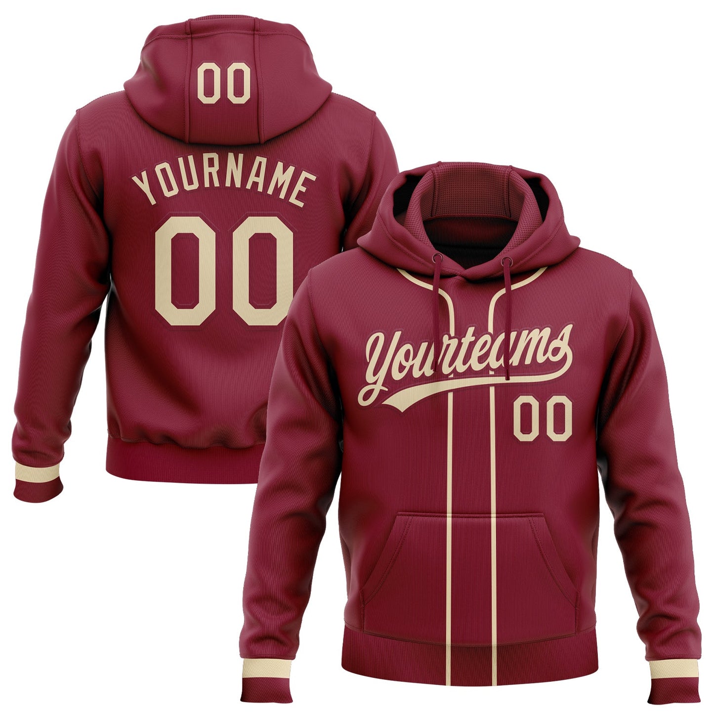 Custom Stitched Crimson Cream-Crimson Baseball Pullover Sweatshirt Hoodie - Main View