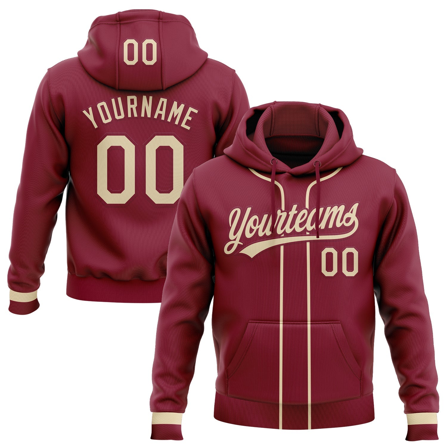 Custom Stitched Crimson Cream-Crimson Baseball Pullover Sweatshirt Hoodie - Main View