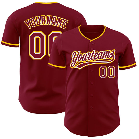 Custom Crimson White-Yellow Authentic Baseball Jersey - Main View
