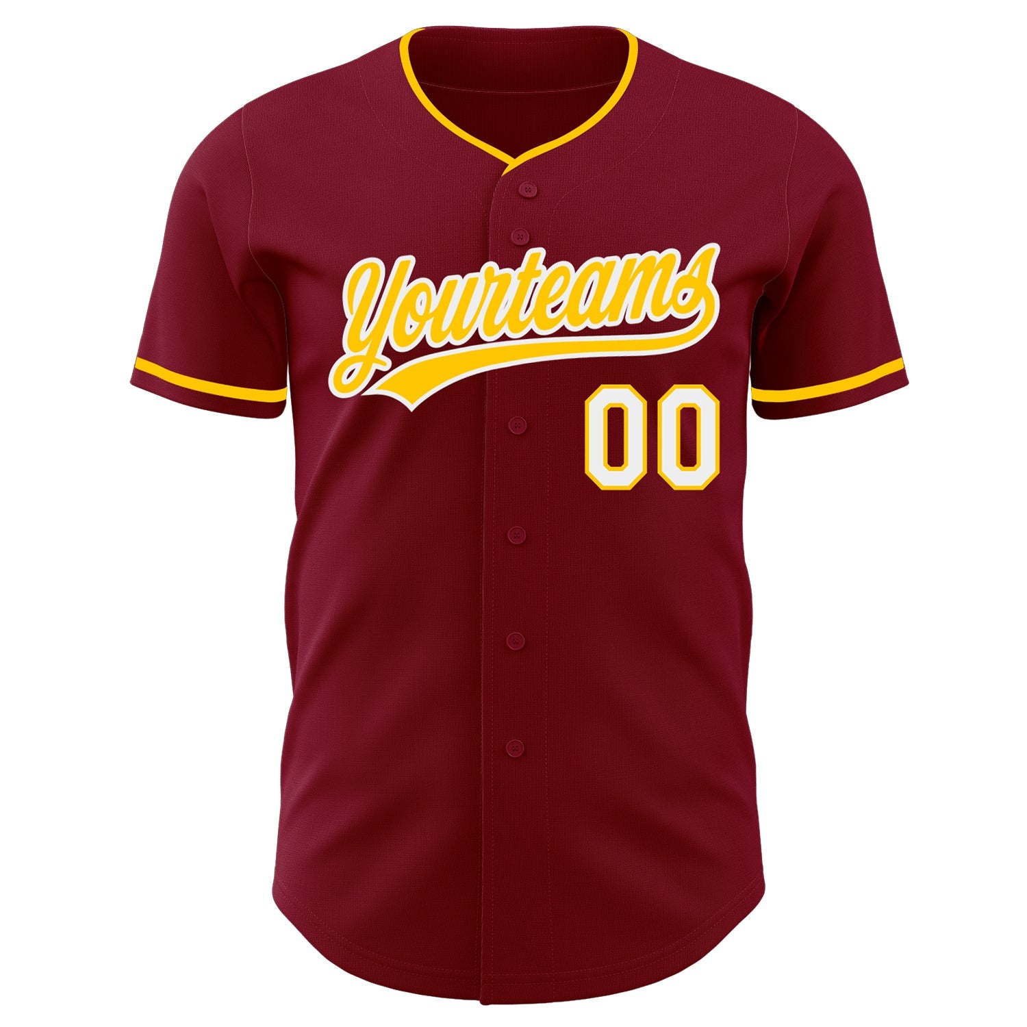 Custom Crimson Yellow-White Authentic Baseball Jersey view 2
