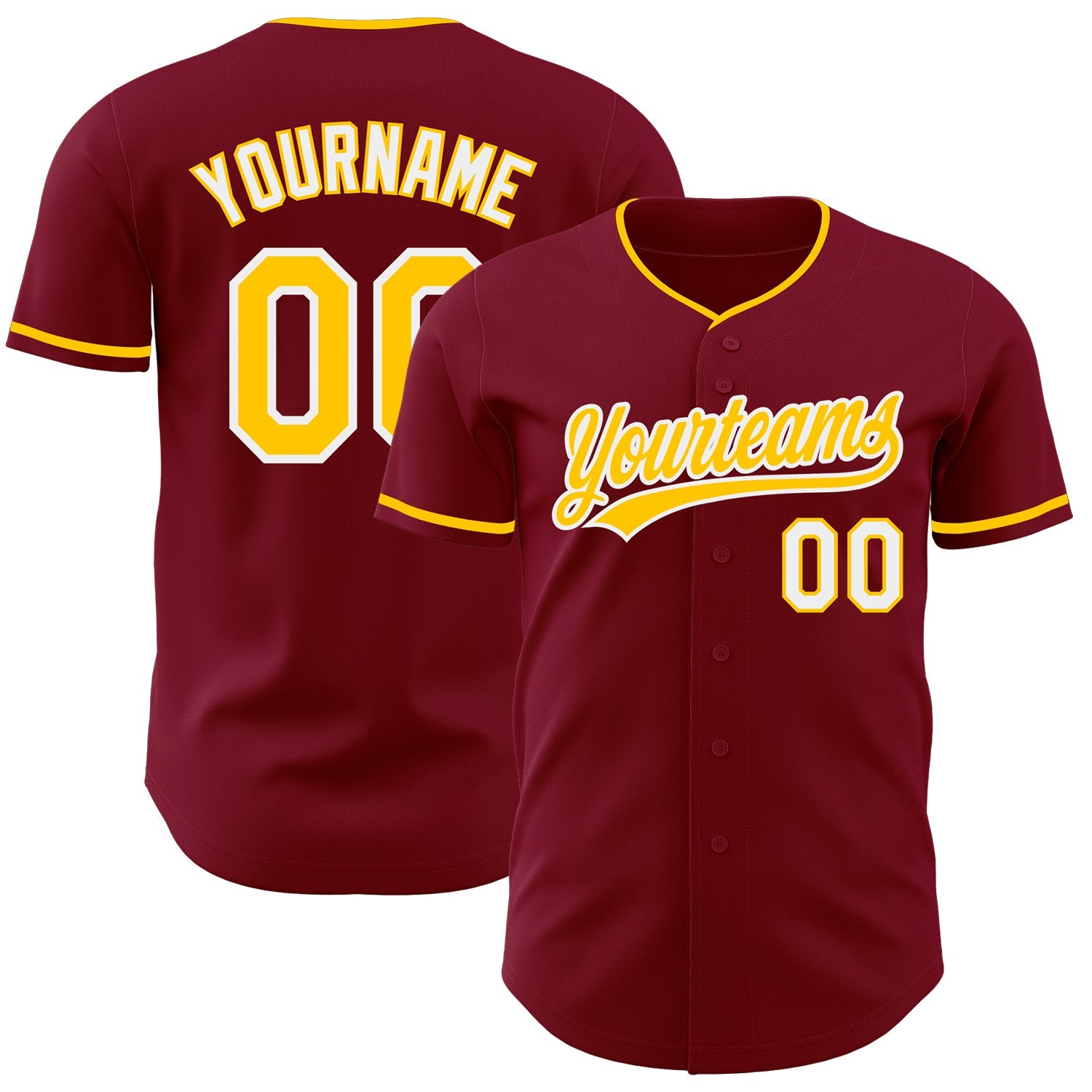 Custom Crimson Yellow-White Authentic Baseball Jersey - Main View