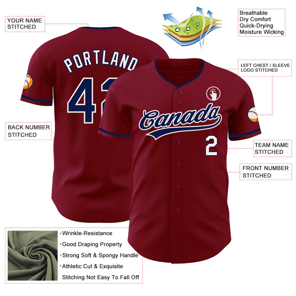 Custom Crimson Navy-White Authentic Baseball Jersey view 3