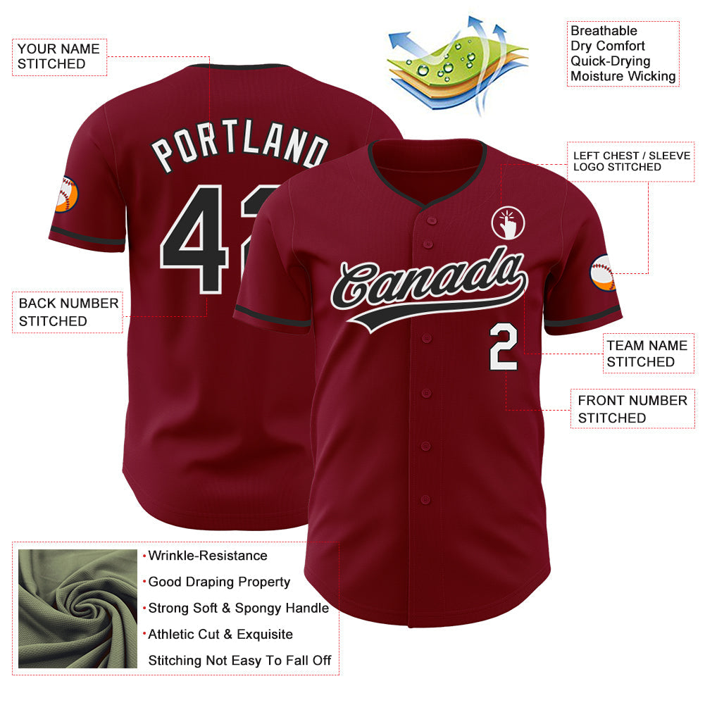 Custom Crimson Black-White Authentic Baseball Jersey view 3
