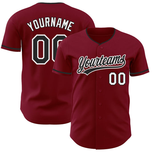 Custom Crimson Black-White Authentic Baseball Jersey - Main View