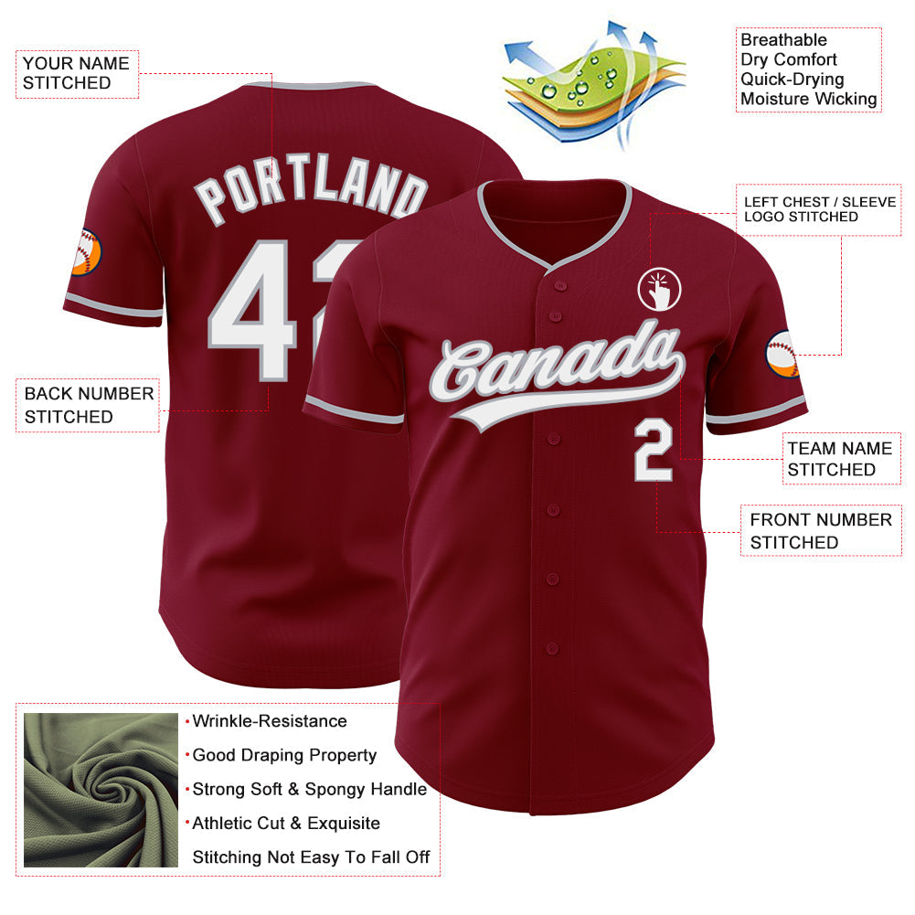 Custom Crimson White-Gray Authentic Baseball Jersey view 3