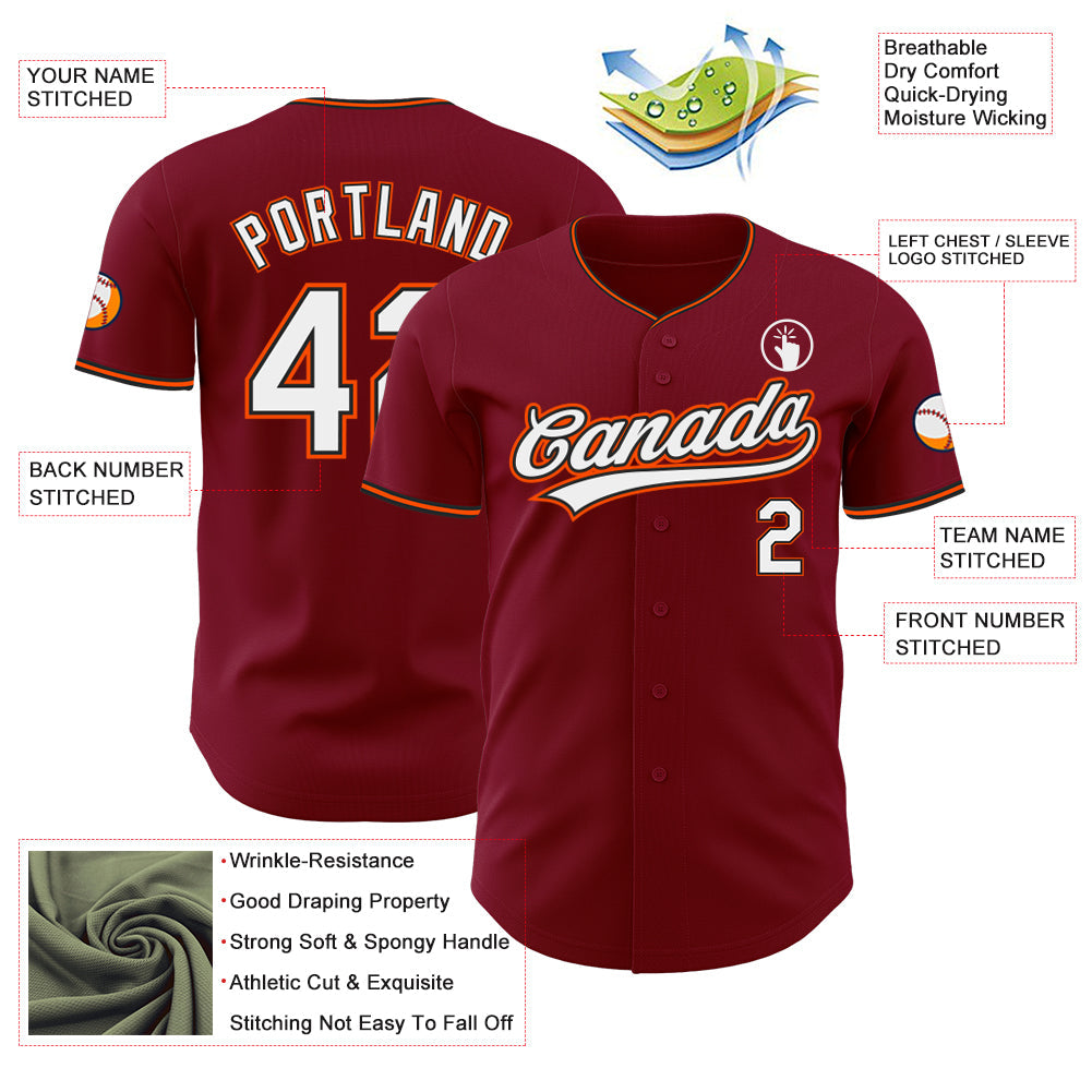 Custom Crimson White Black-Orange Authentic Baseball Jersey view 3