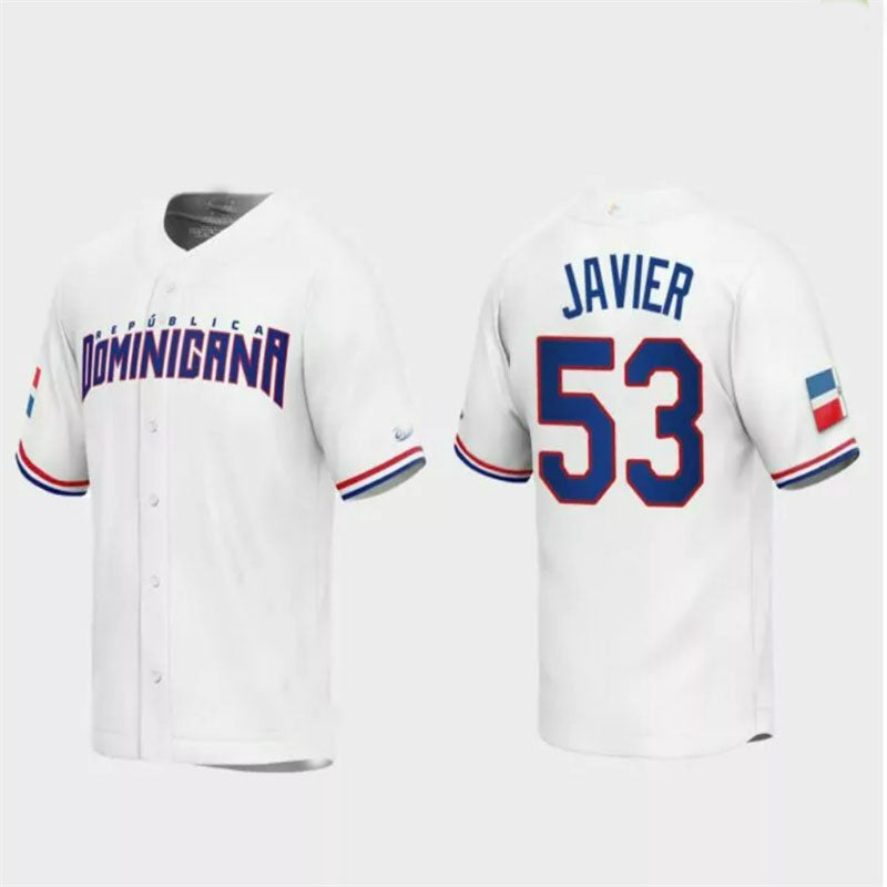 #53 Cristian Javier Dominican Republic Baseball 2023 World Baseball Classic Replica Jersey ¨C White Stitches Baseball Jerseys - Main View