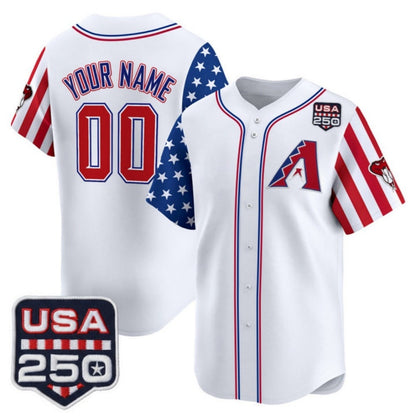 Custom Arizona Diamondbacks America 250 Edition Vapor Premier Limited White Stitched Baseball Jersey - Main View