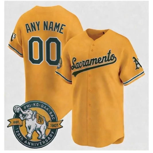 Custom Athletics Gold 125th Anniversary Sacormento Edition Stitched Baseball Jersey - Main View