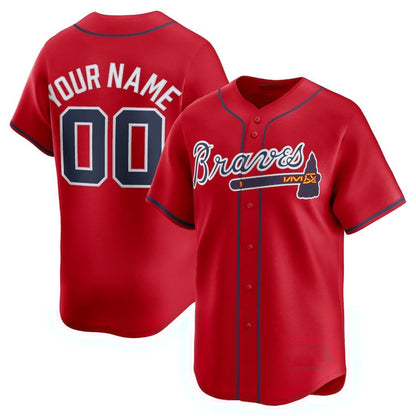 Custom Atlanta Braves Alternate Limited Jersey - Red Baseball Jerseys - Main View