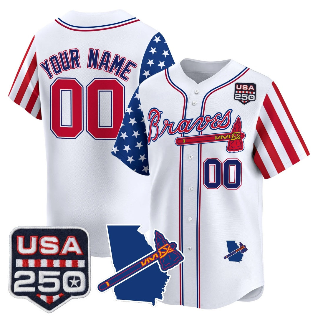 Custom Atlanta Braves America 250 Edition Vapor Premier Limited Custom White Stitched Baseball Jersey - Main View