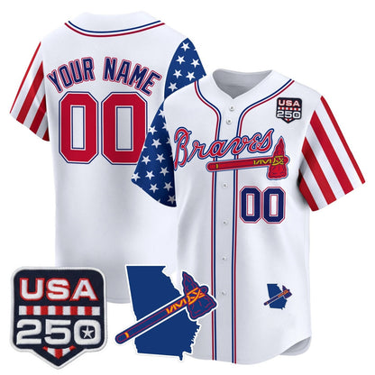 Custom Atlanta Braves America 250 Edition Vapor Premier Limited Custom White Stitched Baseball Jersey - Main View