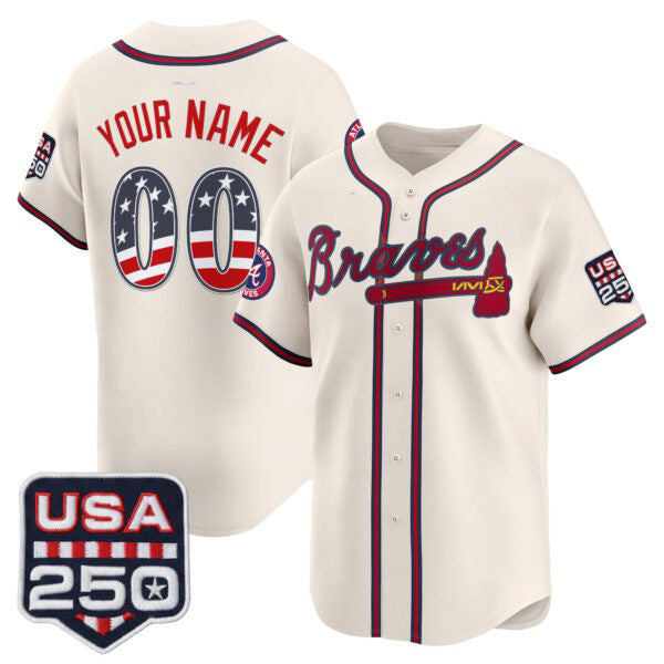 Custom Atlanta Braves Cream USA 250 Fourth of July Vapor Premier Limited Jersey ¨C All Stitched Baseball Jersey - Main View