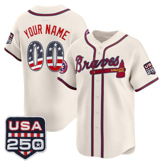 Custom Atlanta Braves Cream USA 250 Fourth of July Vapor Premier Limited Jersey ¨C All Stitched Baseball Jersey - Main View
