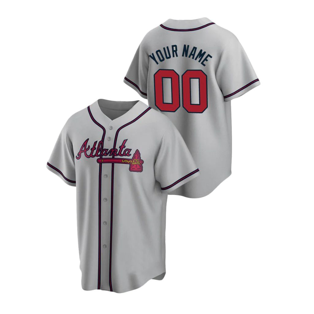 Custom Atlanta Braves Gray Men Youth And Women Birthday gift Stitched Baseball Jerseys - Main View