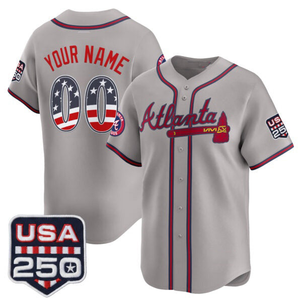 Custom Atlanta Braves Gray USA 250 Fourth of July Vapor Premier Limited Jersey ¨C All Stitched Baseball Jersey - Main View