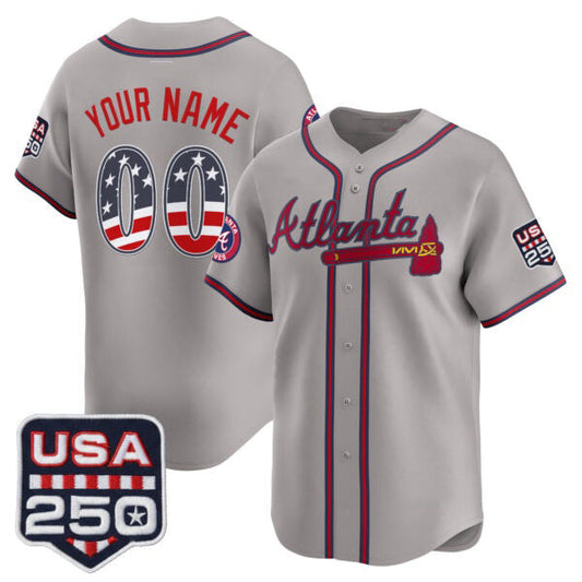 Custom Atlanta Braves Gray USA 250 Fourth of July Vapor Premier Limited Jersey ¨C All Stitched Baseball Jersey - Main View