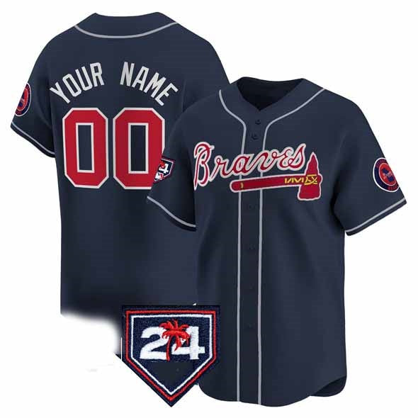 Custom Atlanta Braves Navy 2024 Spring Training Patch Limited Stitched Baseball Jersey - Main View
