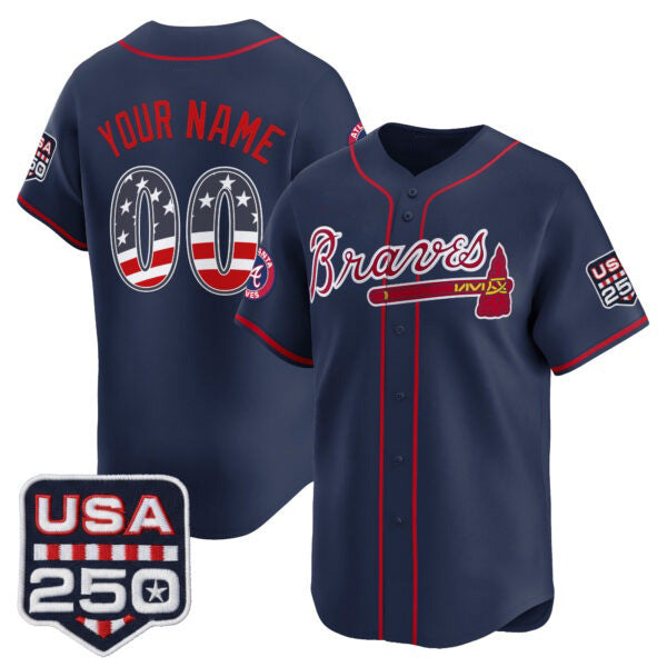 Custom Atlanta Braves Navy USA 250 Fourth of July Vapor Premier Limited Jersey ¨C All Stitched Baseball Jersey - Main View