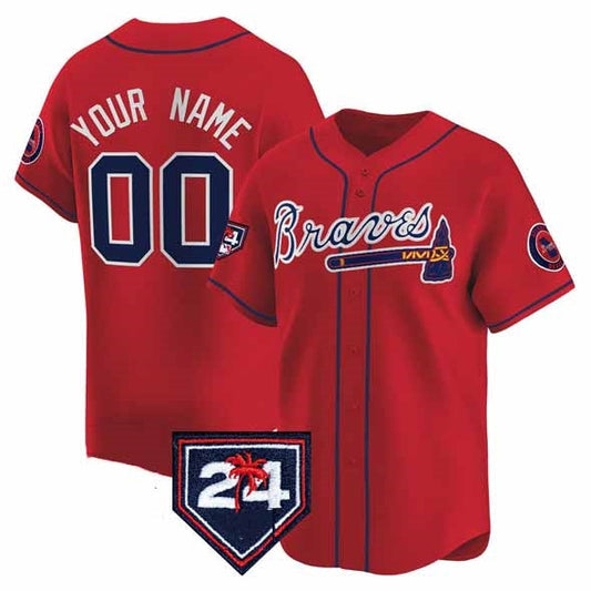 Custom Atlanta Braves Red 2024 Spring Training Patch Limited Stitched Baseball Jersey - Main View