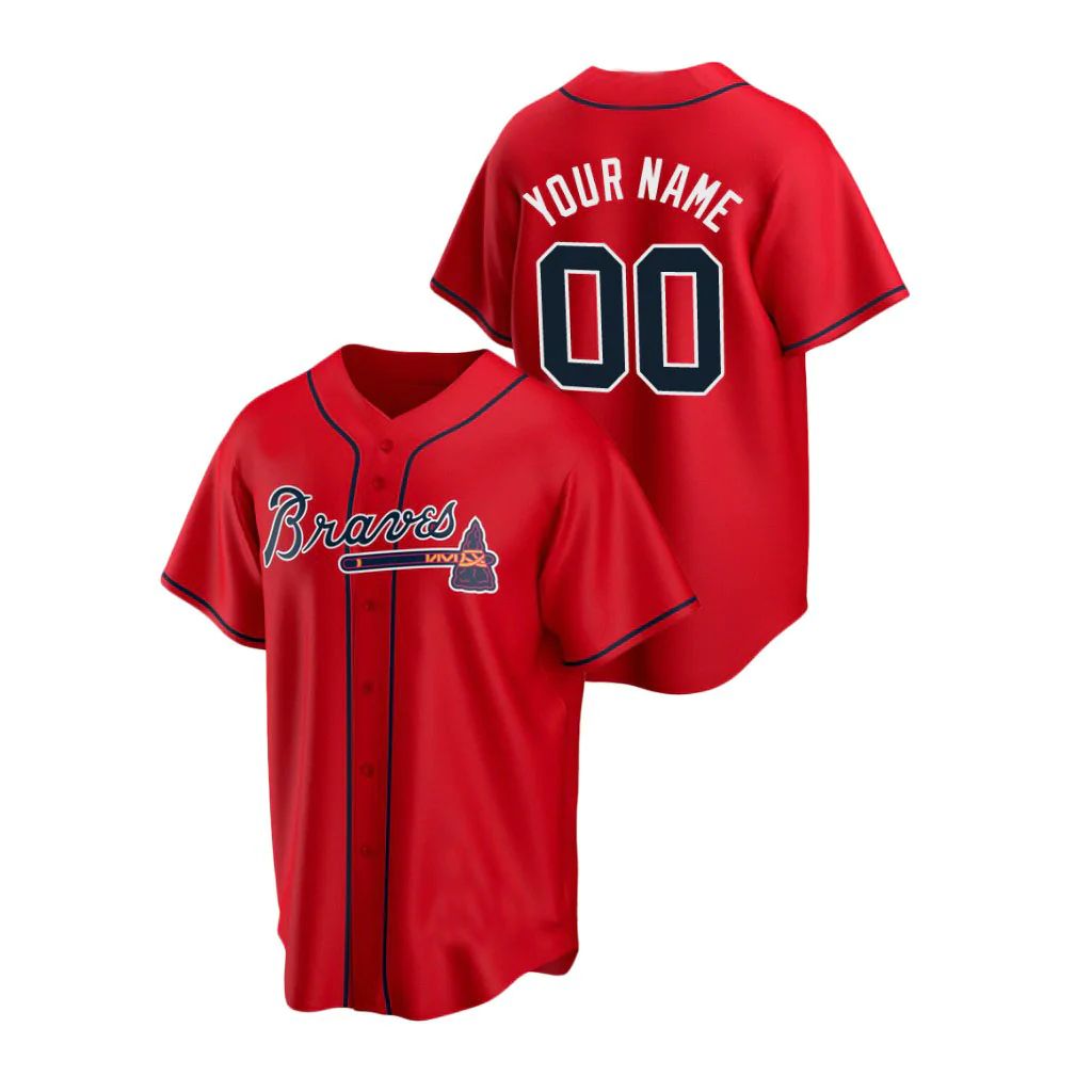 Custom Atlanta Braves Red  Men Youth And Women Birthday gift Stitched Baseball Jerseys - Main View