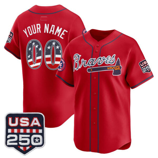 Custom Atlanta Braves Red USA 250 Fourth of July Vapor Premier Limited Jersey ¨C All Stitched Baseball Jersey - Main View