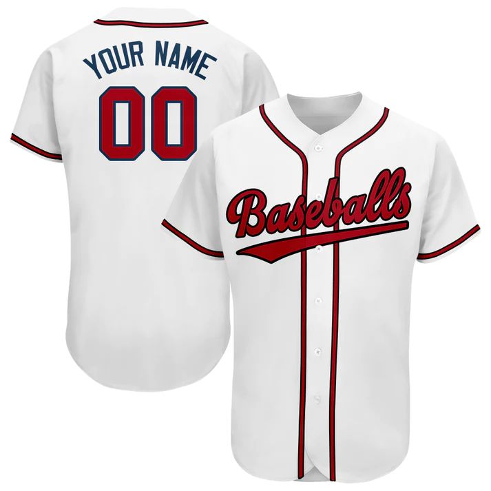 Custom Atlanta Braves Personalized Button Down Baseball T Shirt Stitched Baseball Jerseys - Main View