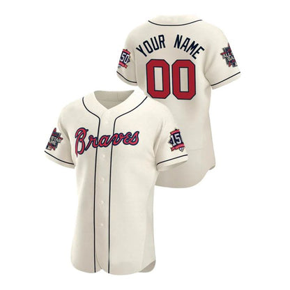 Custom Atlanta Braves Stitched Cream Game Patch 2021 All Star 150th Baseball Jerseys - Main View