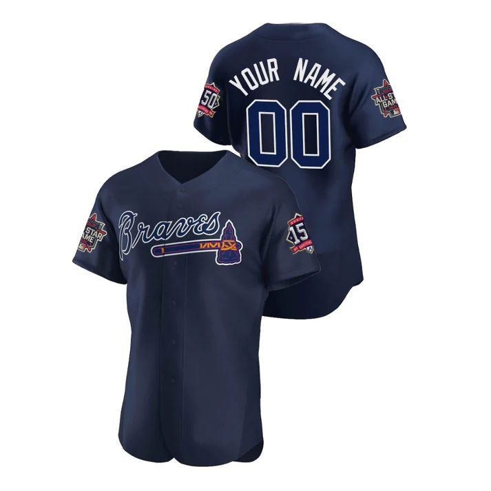 Custom Atlanta Braves Stitched Navy  Game Patch 2021 All Star 150th Baseball Jerseys - Main View