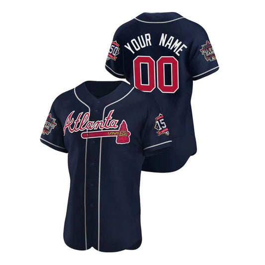 Custom Atlanta Braves Stitched Navy Red Game Patch 2021 All Star 150th Baseball Jerseys - Main View