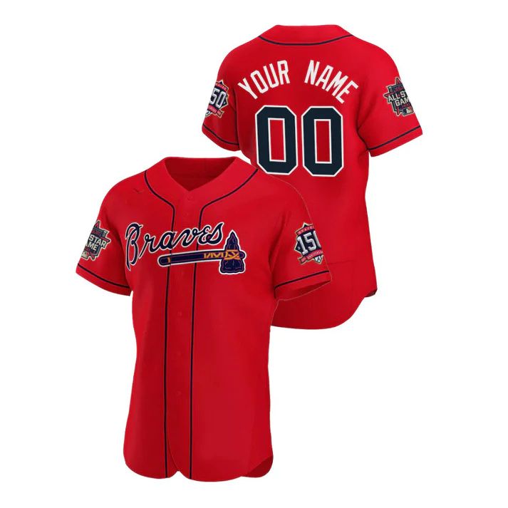 Custom Atlanta Braves Stitched Red Game Patch 2021 All Star 150th Baseball Jerseys - Main View
