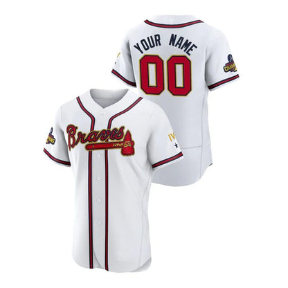 Custom Atlanta Braves White 2022 Gold Program Stitched  Baseball Jerseys - Main View