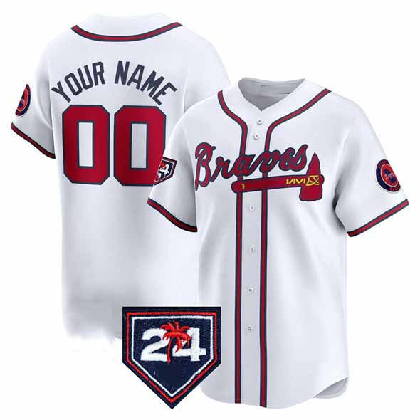 Custom Atlanta Braves White 2024 Spring Training Patch Limited Stitched Baseball Jersey - Main View